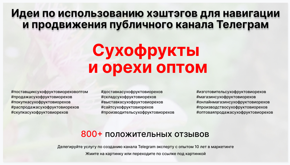 Подборка хэштегов для продвижения постов в публичном бизнес Телеграм канале - Поставщик сухофруктов и орехов оптом