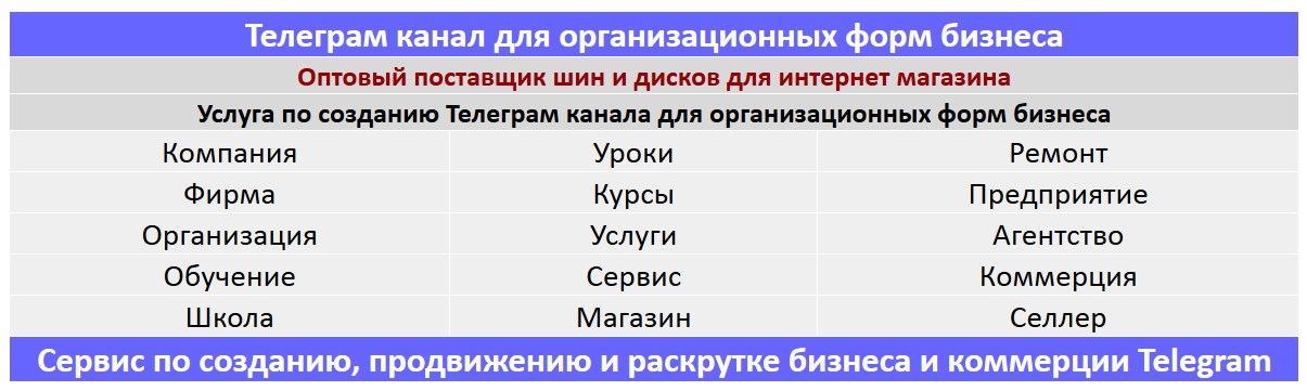 Создание Телеграм канала по тематике - Оптовый поставщик шин и дисков для интернет магазина