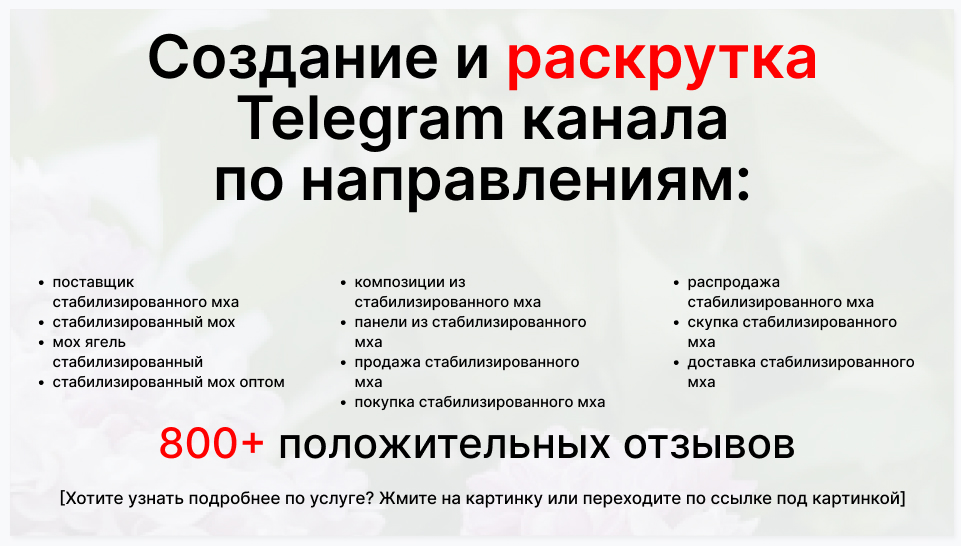 Сервис раскрутки коммерции в Telegram по близким направлениям - Фирма-оптовый поставщик стабилизированного мха