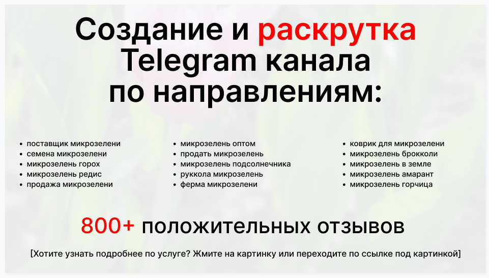 Сервис раскрутки коммерции в Telegram по близким направлениям - Фирма-поставщик микрозелени