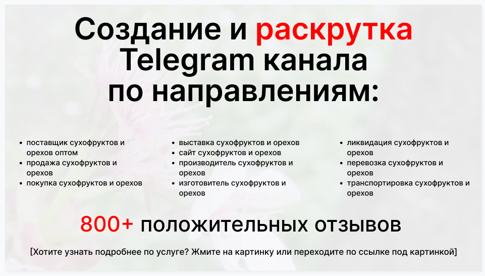 Сервис раскрутки коммерции в Telegram по близким направлениям - Поставщик сухофруктов и орехов оптом