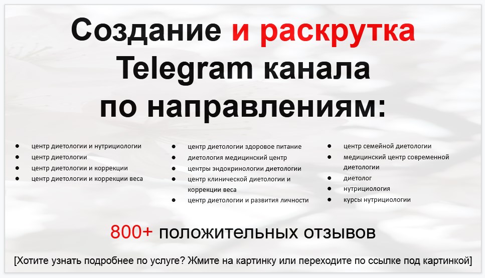 Сервис раскрутки коммерции в Telegram по близким направлениям - Центр диетологии и нутрициологии