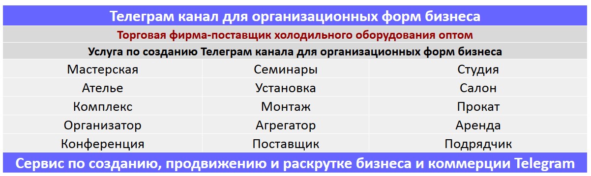 Создание Телеграм канала по тематике - Торговая фирма-поставщик холодильного оборудования оптом