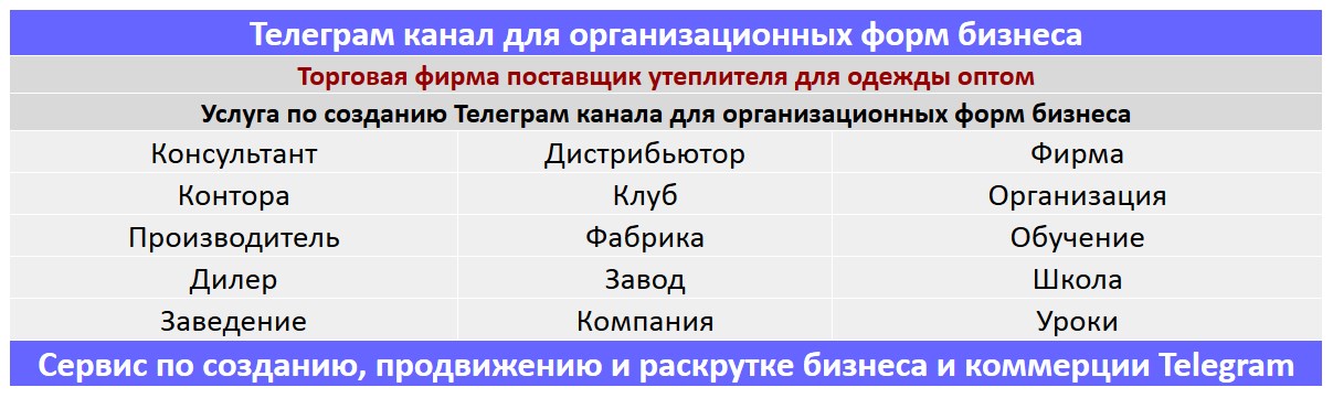 Создание Телеграм канала по тематике - Торговая фирма поставщик утеплителя для одежды оптом