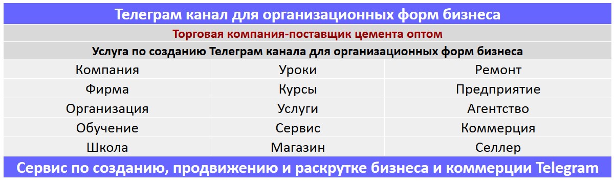 Создание Телеграм канала по тематике - Торговая компания-поставщик цемента оптом