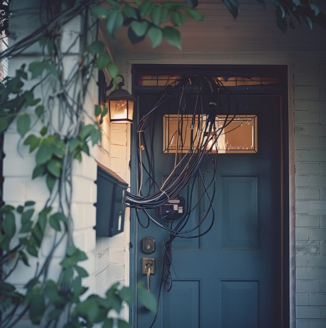 Интернет-кабель на двери частного дома