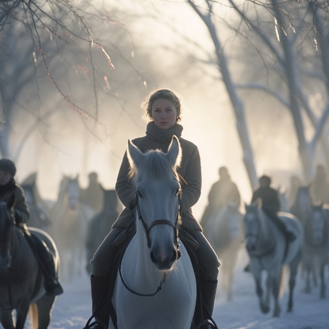 Девушка на лошади зимой
