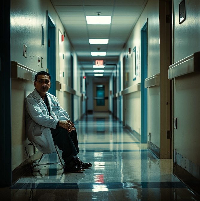 Врач ждет в коридоре больницы