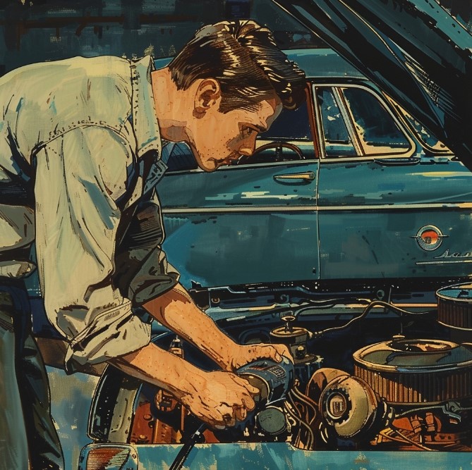 Мужчина ремонтирует автомобиль