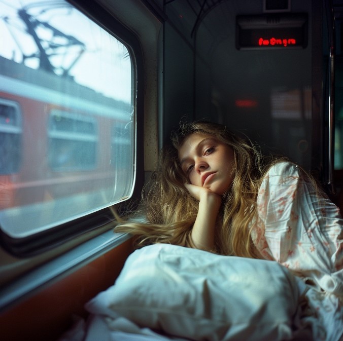 Девушка путешествует в поезде
