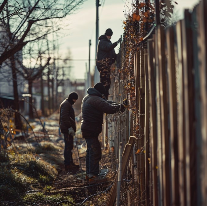 Мужчины ремонтируют забор